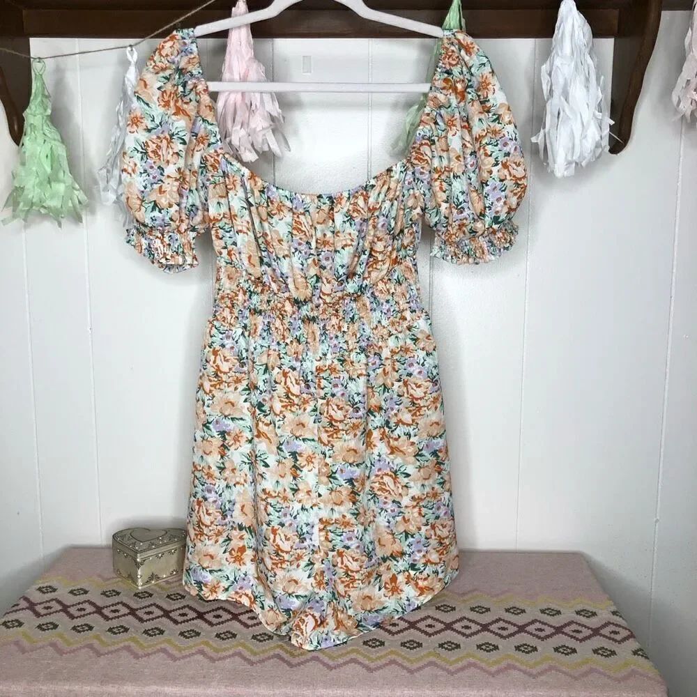 Fashion Union Womens Floral Puffy Sleeve Romper Multicolor Size 10